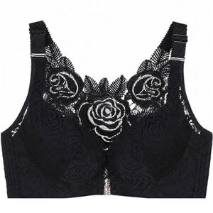 Floral Secrets Women's Black Comfort Rose Lace Push-Up Bra Plus Size 40F NWT